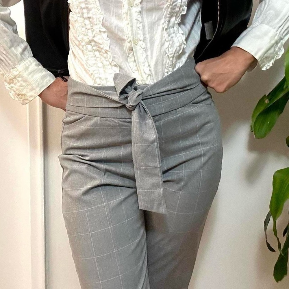 Dynamite Grey Plaid Trousers Bow Tie Waist Size US 29